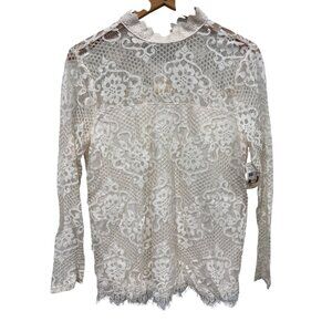 Tru Self Floral Lace Long Sleeve Top Womens Medium Keyhole Back Elegant Cocktail